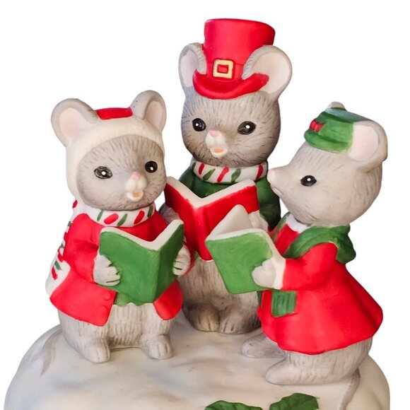 Vintage Lefton Christmas Music Box Mice Carolers Friskey Friends 1984 - Picture 3 of 11
